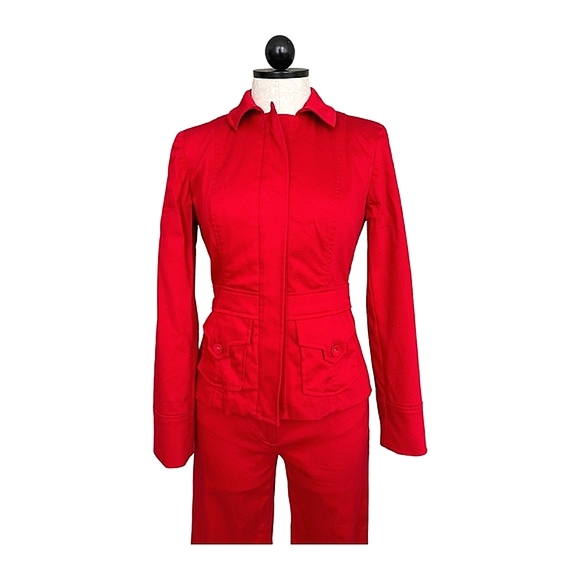 Etcetera Red Two Piece Pant Suit Jacket Full Zip Cotton Spandex Career Size 0 - Picture 6 of 16